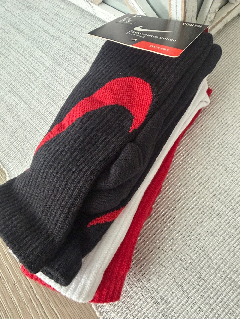 Nike Youth Athletic Crew Socks - Black, Red & White NEW